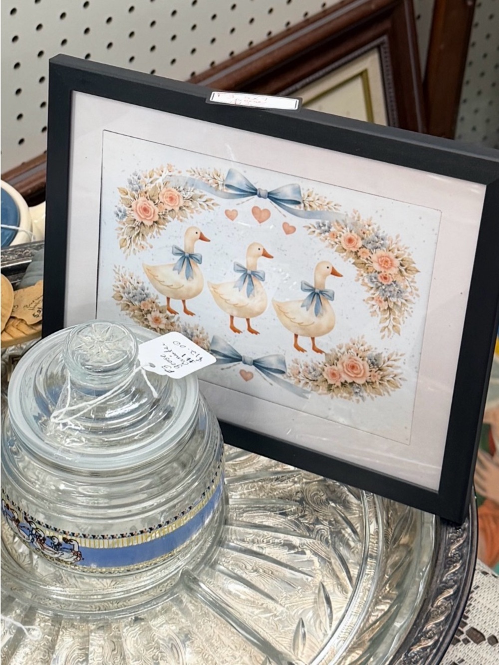 Source Unknown Black Framed Duck Print with Pastel Blue and Peach Accents